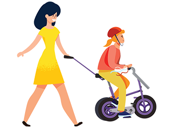 A girl on a trike being pushed by another person